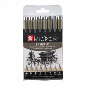 Sakura Pigma Micron Set 8 Zwart 003- 005-01-02-03-04-05-08