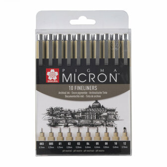 Sakura Pigma Micron Set 10 Zwart 003-005-01-02-03-04-05-08-10-12