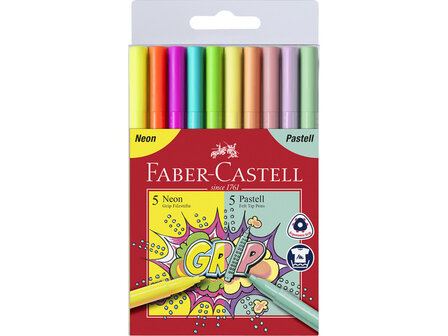 10 Viltstiften Neon en Pastel kleuren Faber-Castell