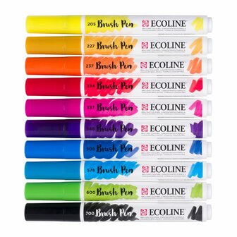 Set van 10 Primaire kleuren Ecoline Brushpennen in kartonnen etui van Talens