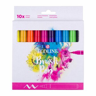 Set van 10 Primaire kleuren Ecoline Brushpennen in kartonnen etui van Talens