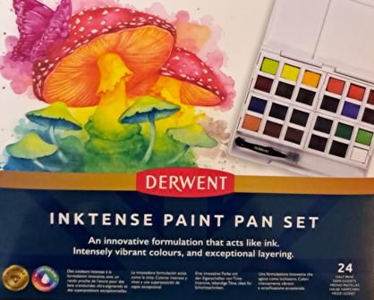 24 kleuren in halve napjes Inktense Paint pan set van Derwent