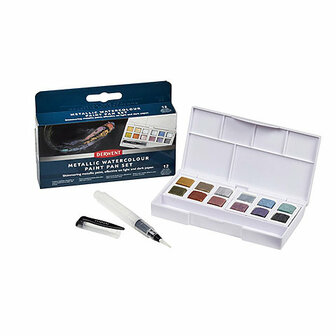 12 kleuren in halve napjes Metallic Paint 12 Pan Travel set van Derwent