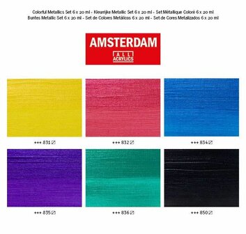 Kleurrijke metallic set Amsterdam Standard Series Acrylverf 6 x 20 ml kleurenkaart set