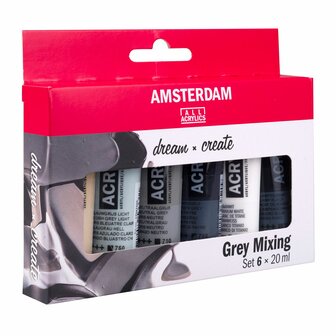 Grijze tinten set Amsterdam Standard Series Acrylverf 6 x 20 ml voorkant verpakking