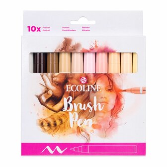 Set van 10 Huid kleuren Ecoline Brushpennen in kartonnen etui van Talens voorkant van kartonnen set