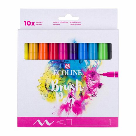 Set van 10 Primaire kleuren Ecoline Brushpennen in kartonnen etui van Talens