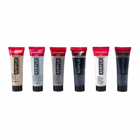 Grijze tinten set Amsterdam Standard Series Acrylverf 6 x 20 ml inhoud van de set