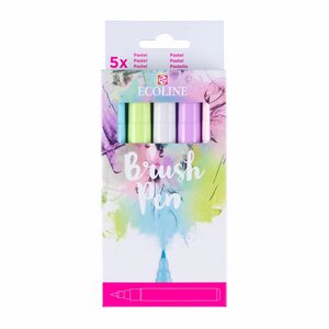 Set van 5 Pastel kleuren Ecoline Brushpennen in kartonnen etui van Talens