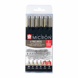 Sakura Pigma Micron Fineliners 4 + 2 gratis 005 + 01 + 02 + 03 (05 en 08 gratis)