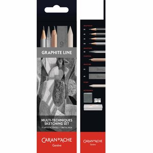 Set van 5 Graphite / Grafiet potloden 3 stiften & accessoires Caran d'Ache Grafwood